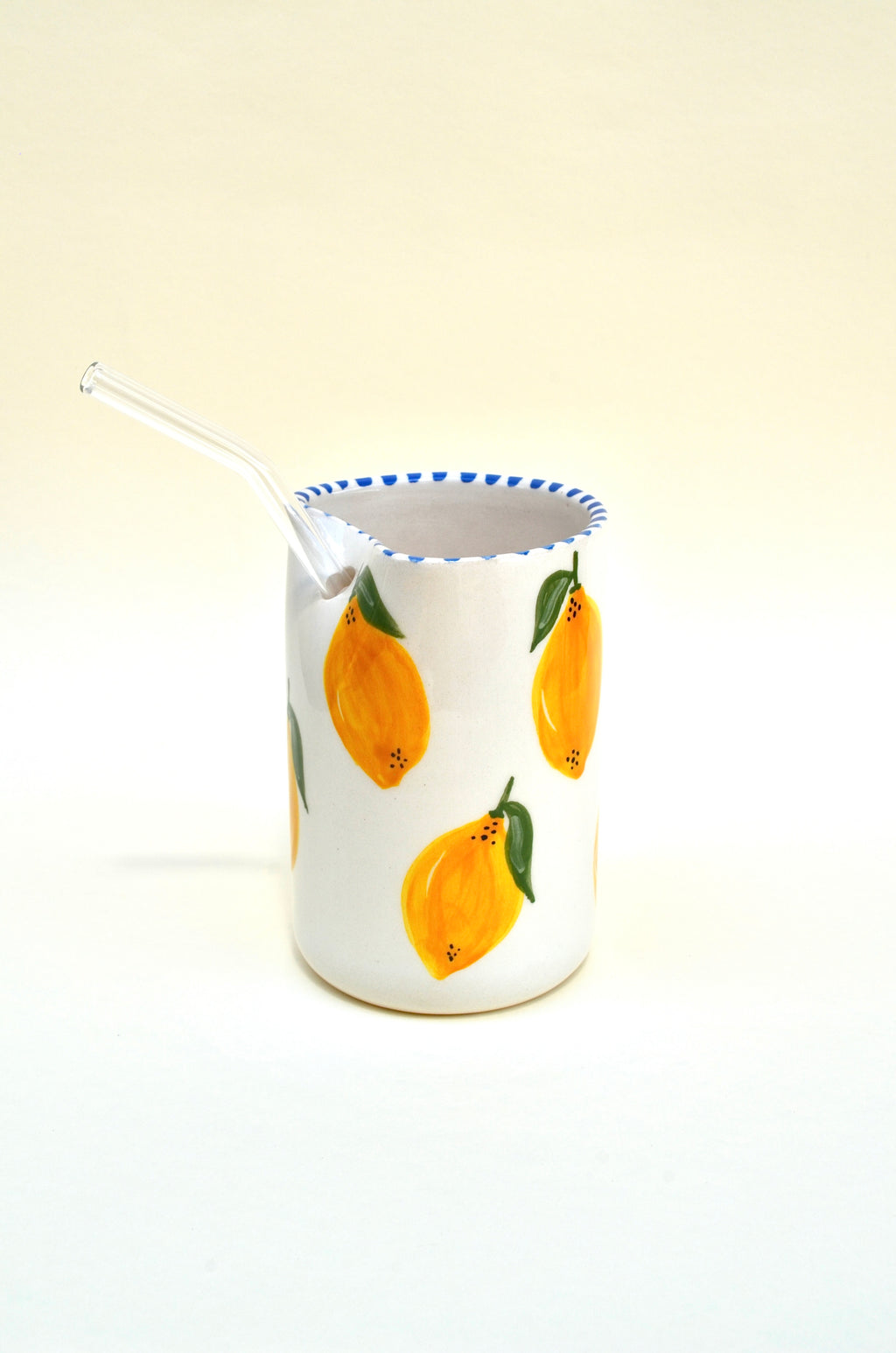 Limon Desenli Cam Pipetli Bardak