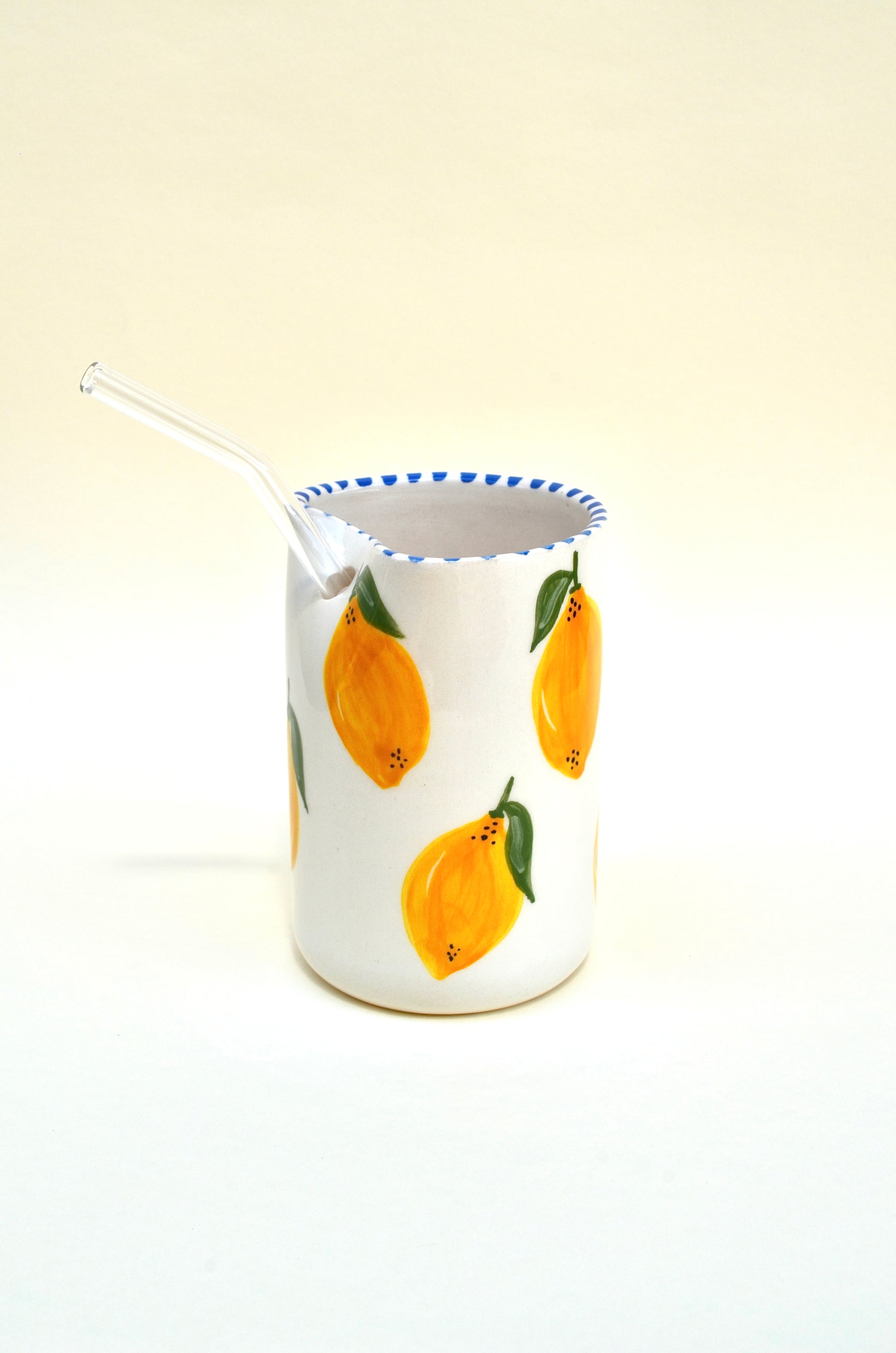 Limon Desenli Cam Pipetli Bardak