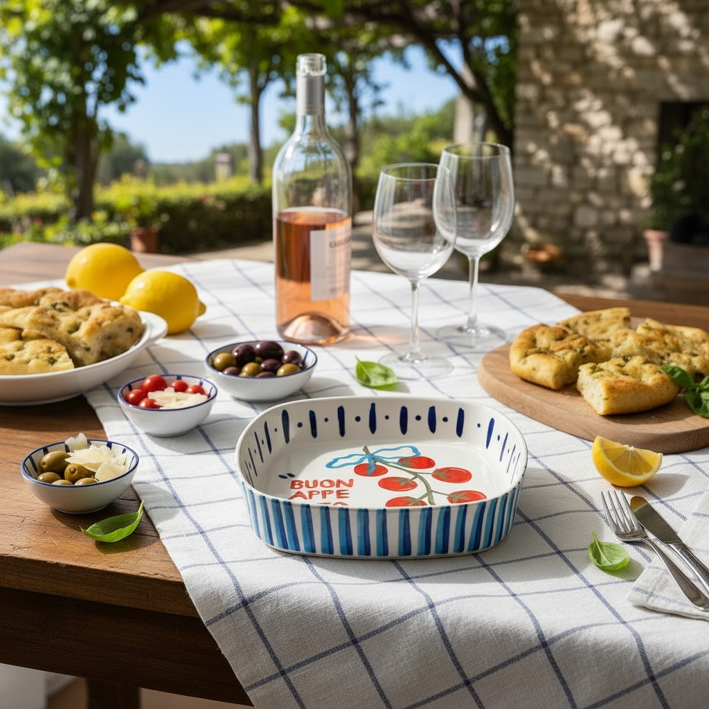 Porselen "Buon Appetito" Fırın Kabı/Sunum Tabağı